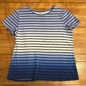 Croft & Barrow Womens Classic Tee Blue White Striped Ombre Tshirt Size Large